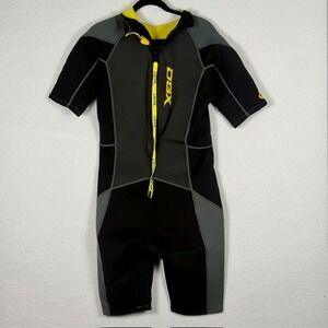 DBX Mens XXL Shorty Wetsuit Black Grey Yellow Front Zip Neoprene Surf Snorkel